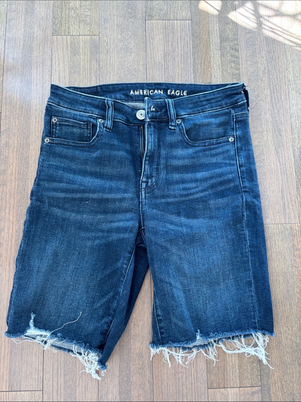 American Eagle Outfitters Dark Blue Distressed Denim Shorts